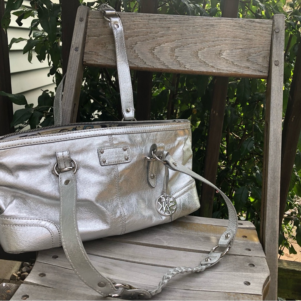The Sak Metallic Silver Leather Shoulder Bag